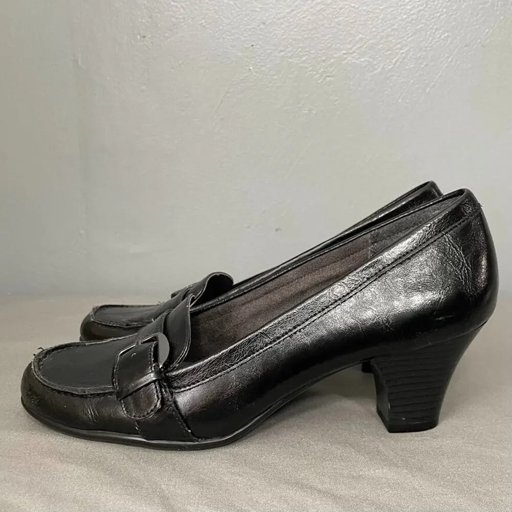 Aerosoles Size 9 Marianne Black Loafer Heels Academia Goth Twee Preppy Pumps